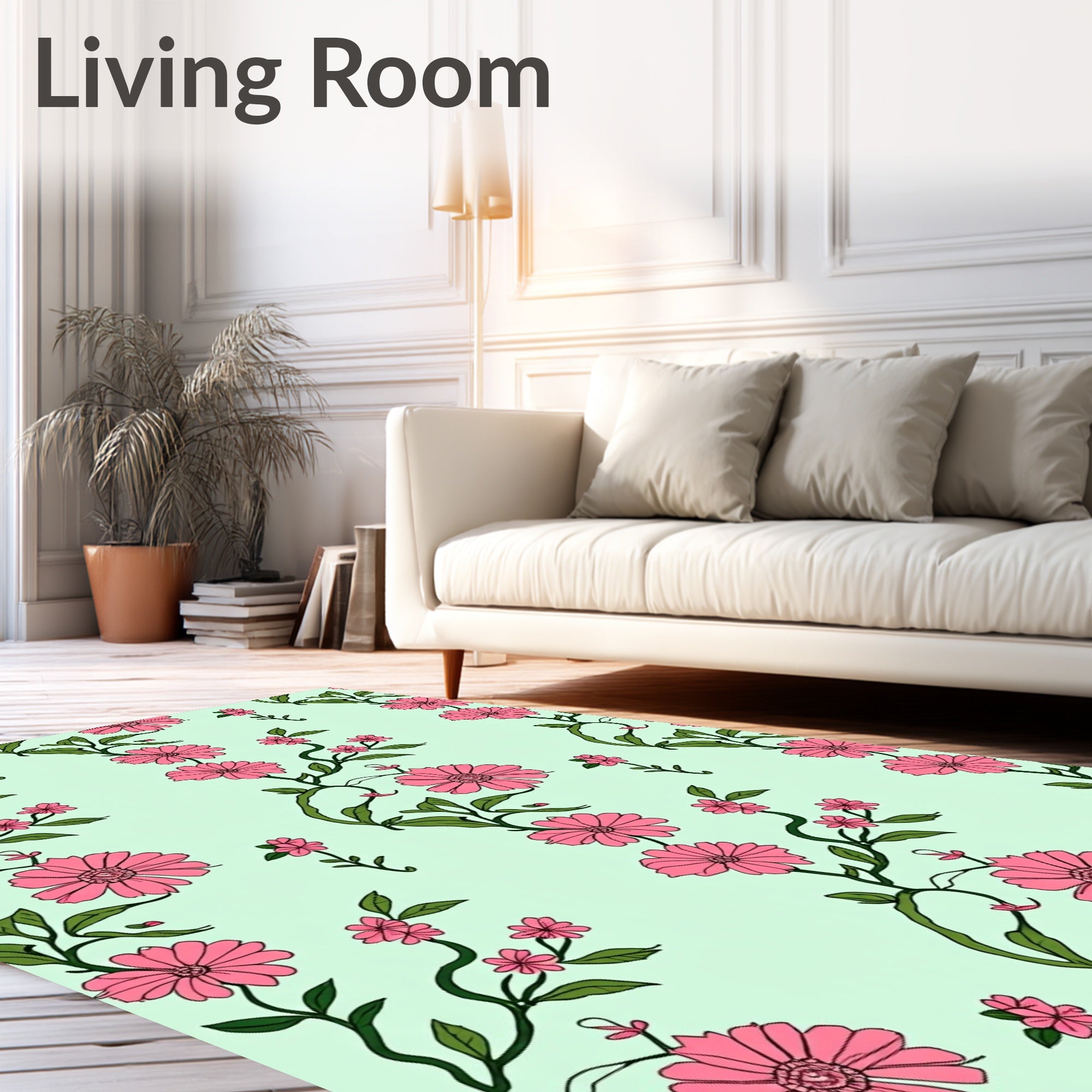 Pink Flower Vine Pattern Rug