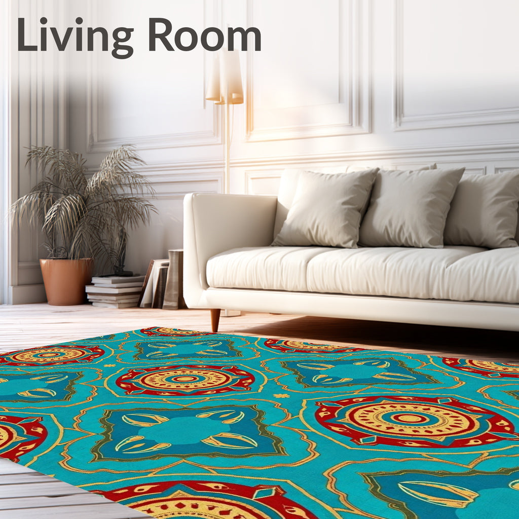 Vibrant Red Gold Mandala Pattern Rug