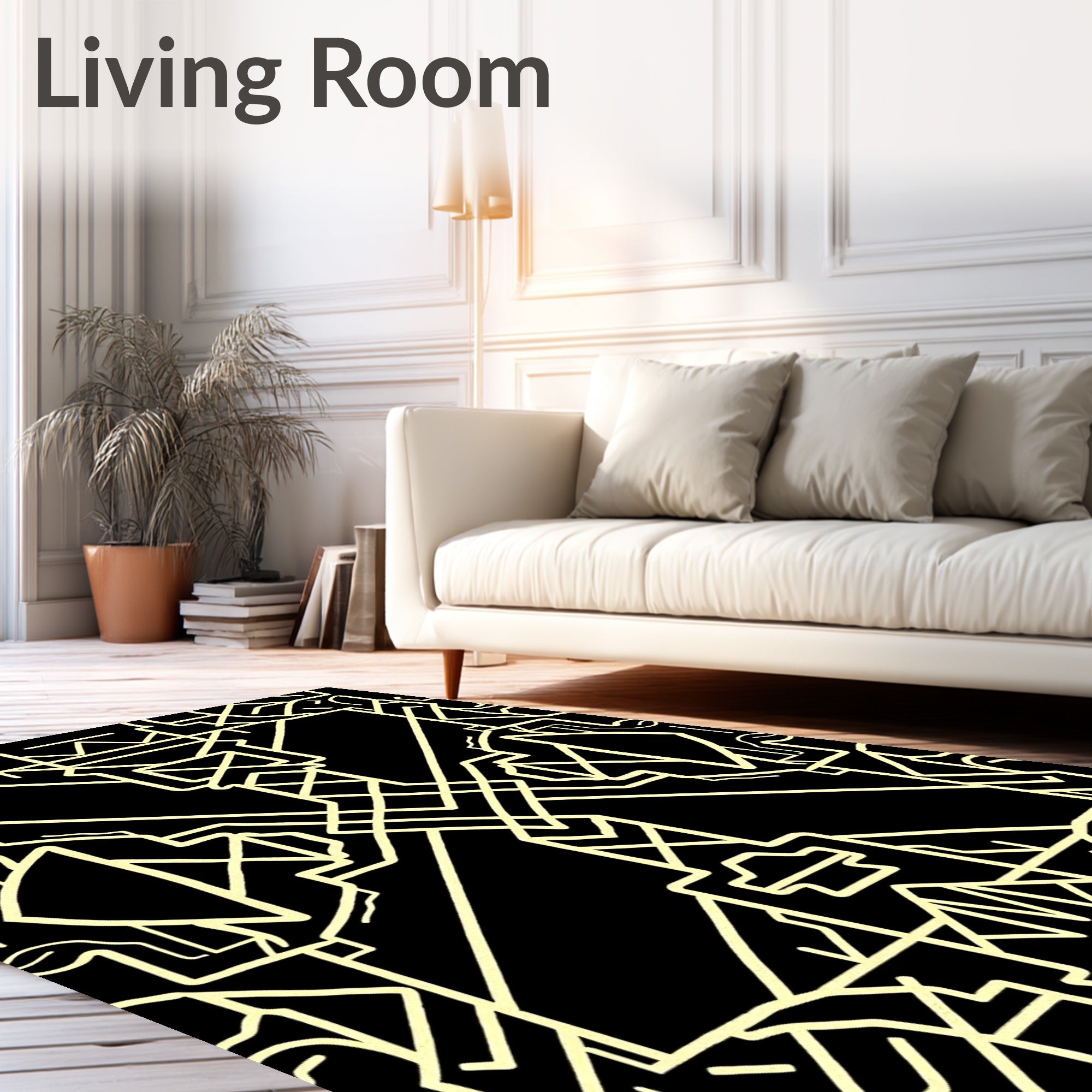 Symmetrical Yellow Lines Abstract Pattern Rug