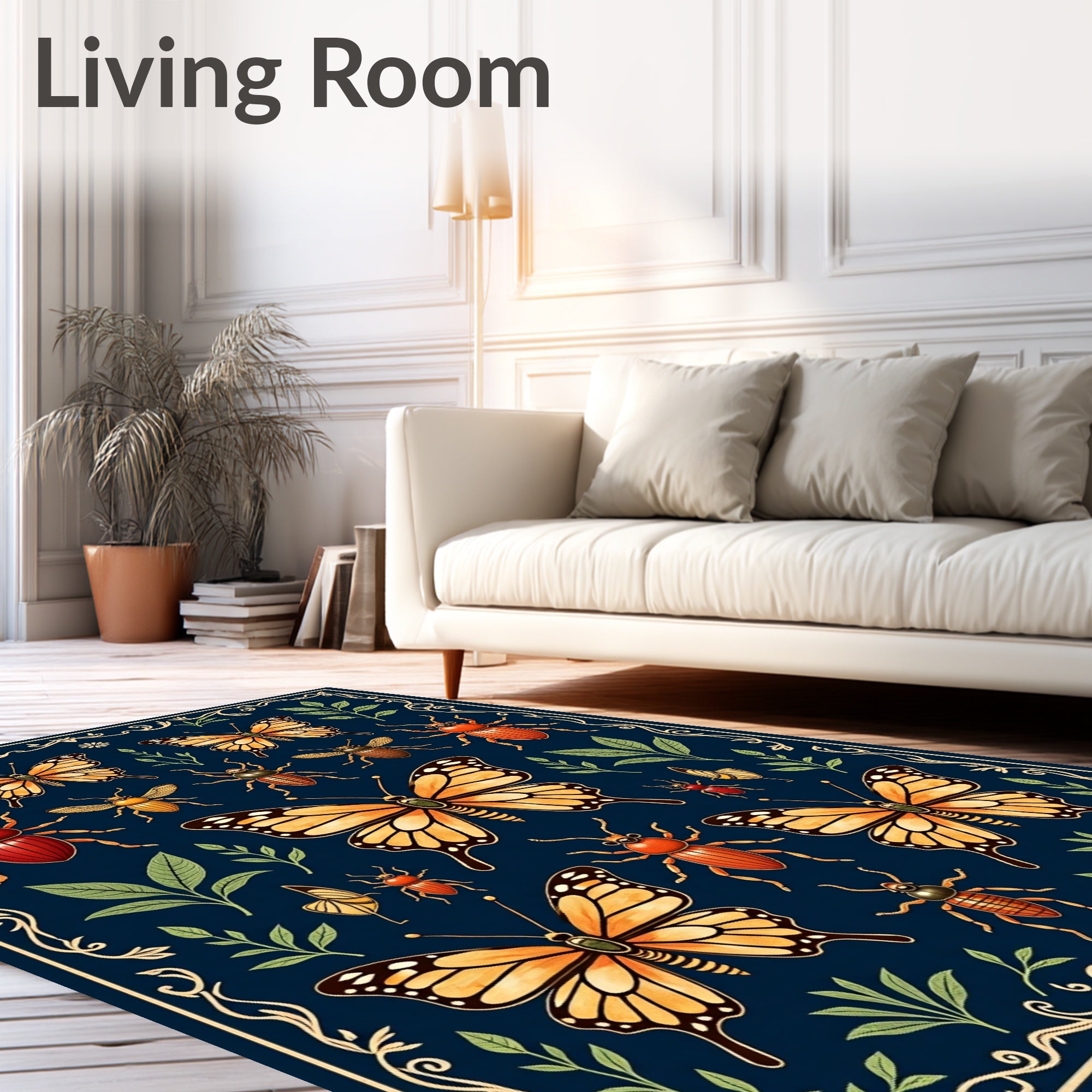 Orange Butterfly Insect Garden Pattern Rug