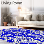 Elegant Azure Floral Scroll Pattern Rug