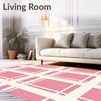 Pink and White Grid Pattern Rug