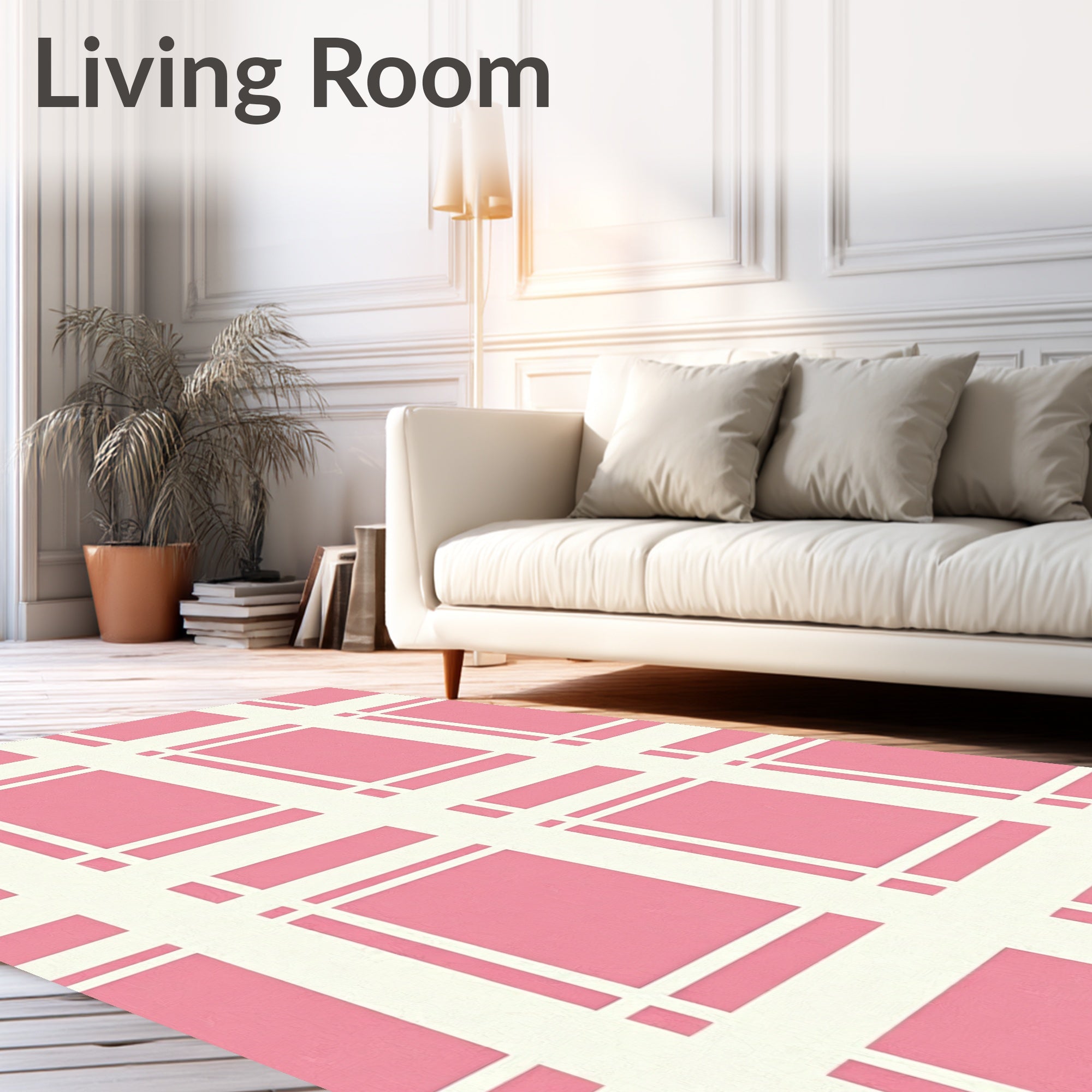 Pink and White Grid Pattern Rug