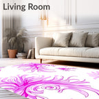 Pink Floral Scrollwork Pattern Design Rug
