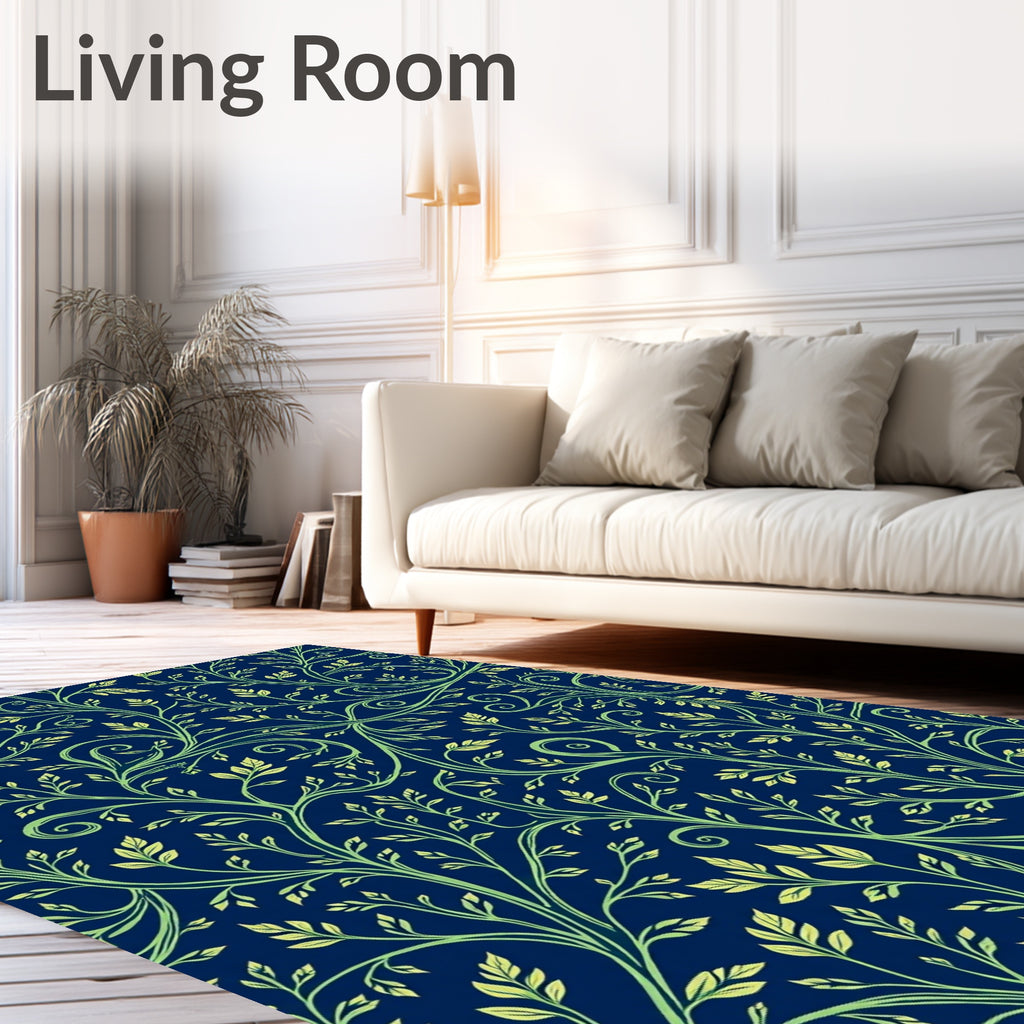 Elegant Blue Green Swirling Vine Pattern Rug