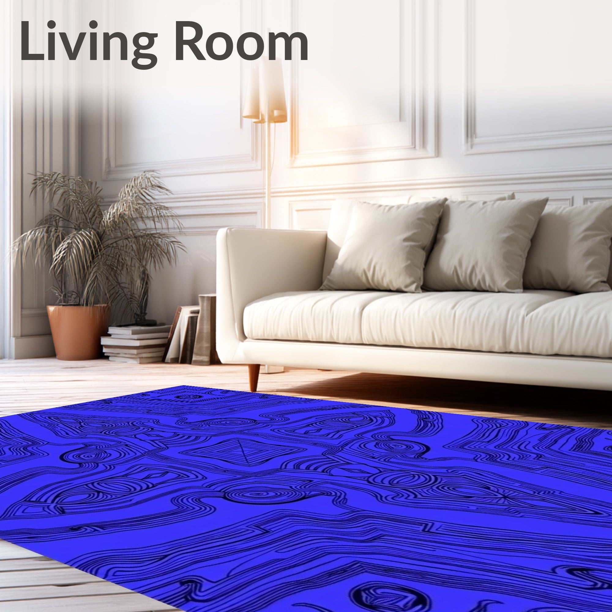 Intricate Blue Contour Abstract Design Rug