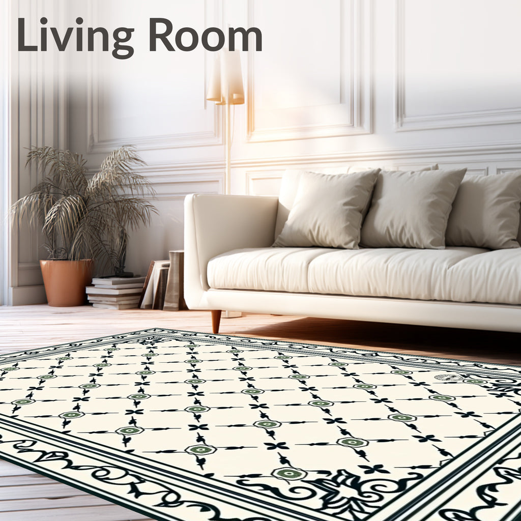 Classic Green Floral Lattice Pattern Rug