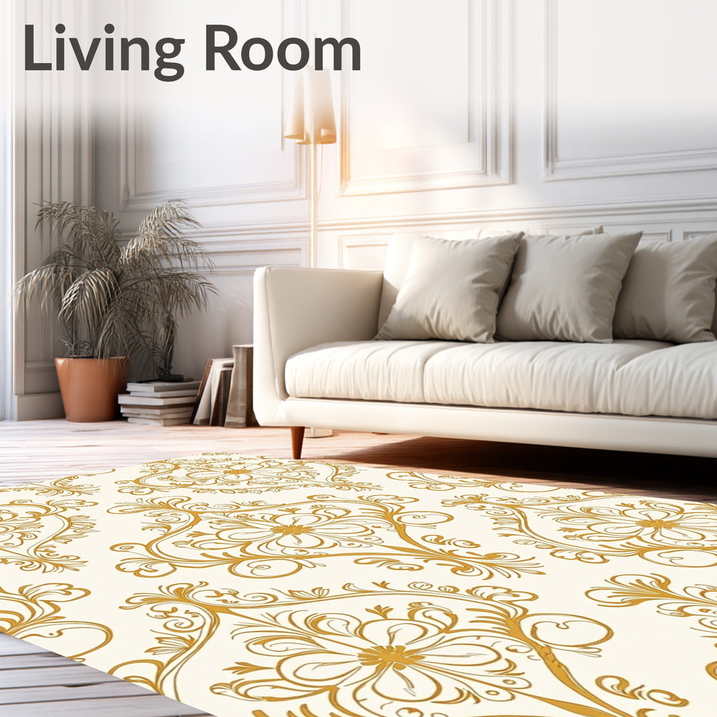 Regal Gold Floral Damask Pattern Rug