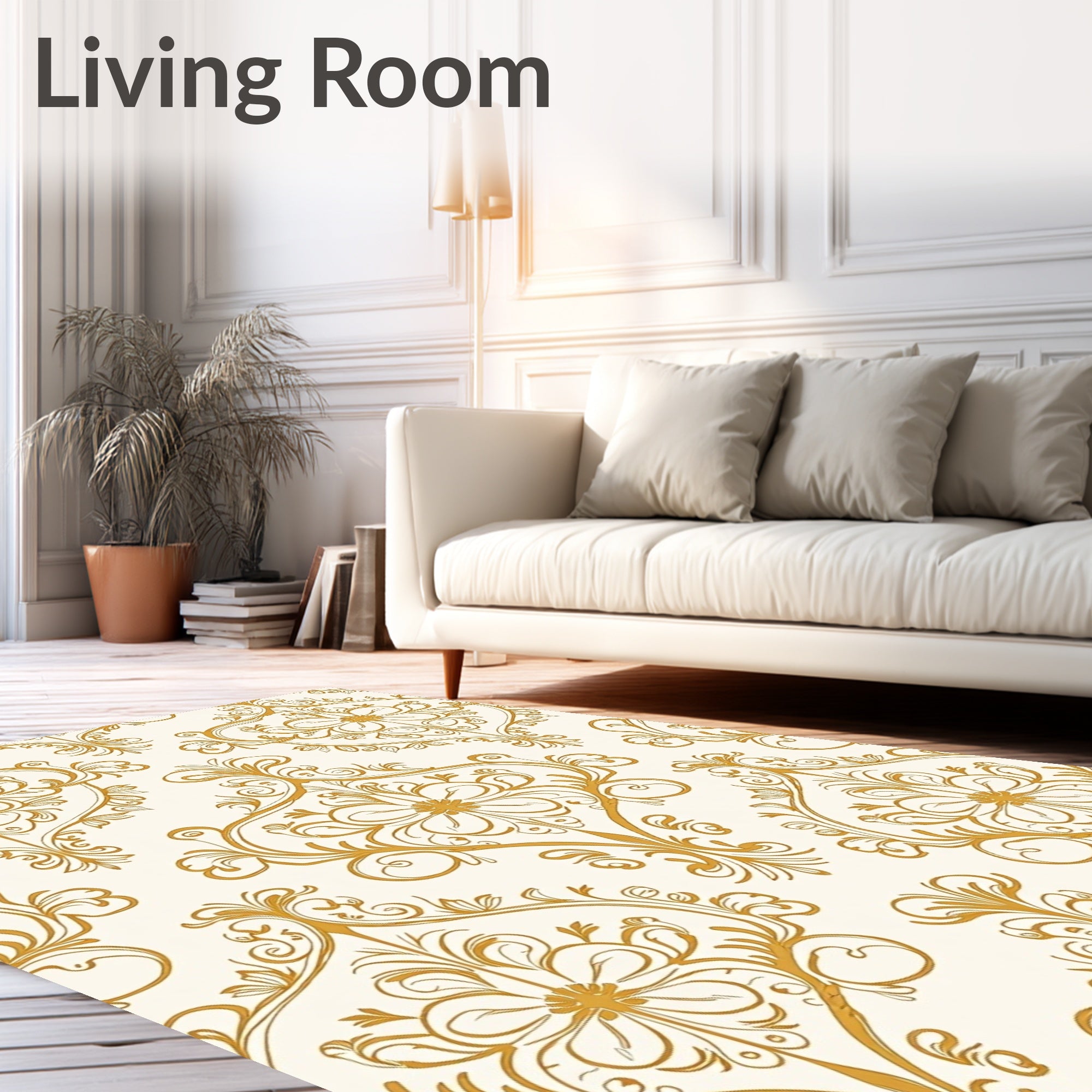 Regal Gold Floral Damask Pattern Rug