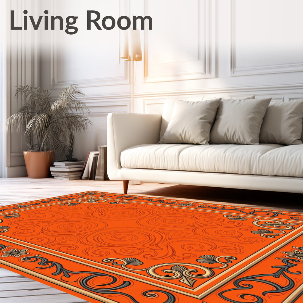 Ornate Floral Scrollwork Vivid Orange Rug
