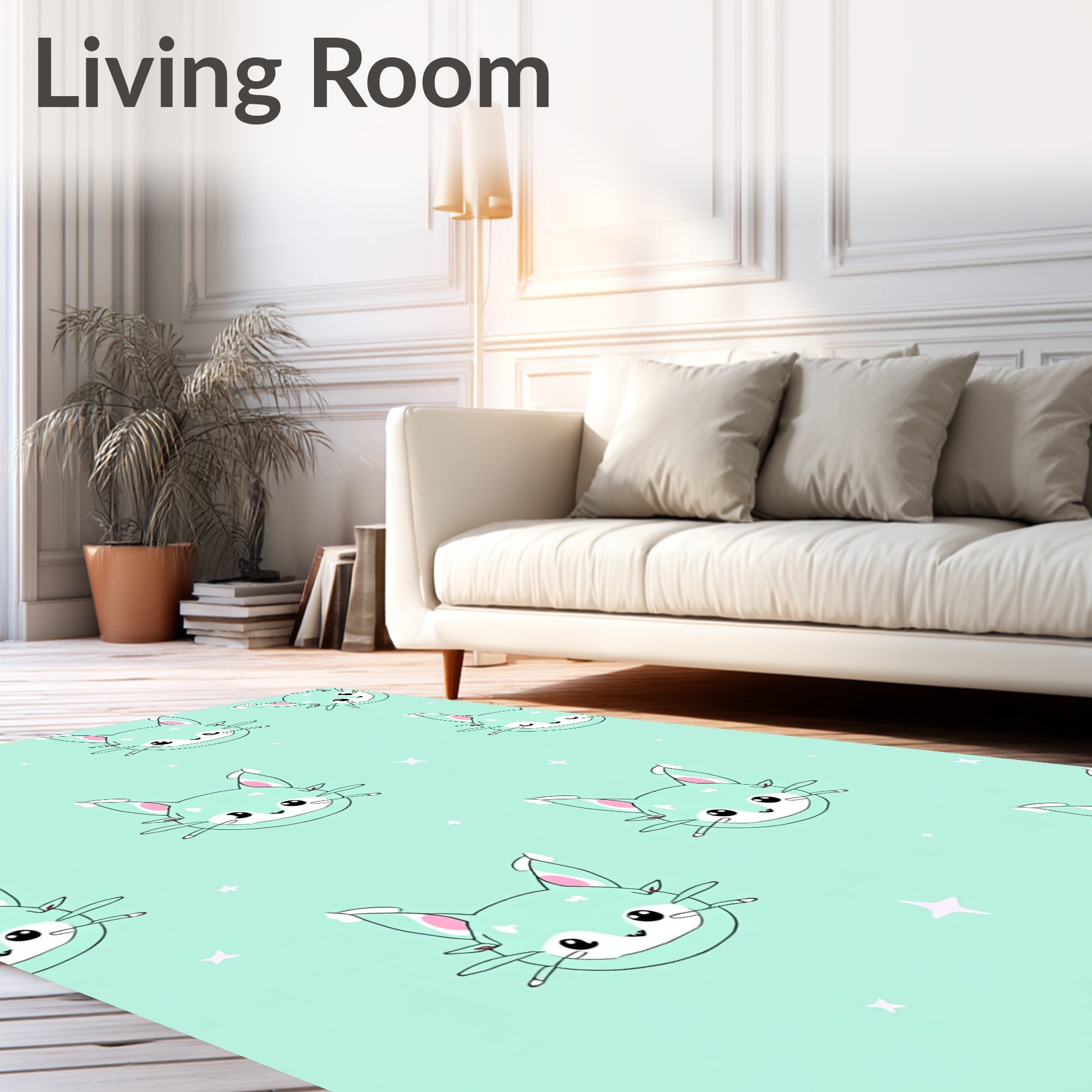 Cute Mint Cat Star Pattern Rug