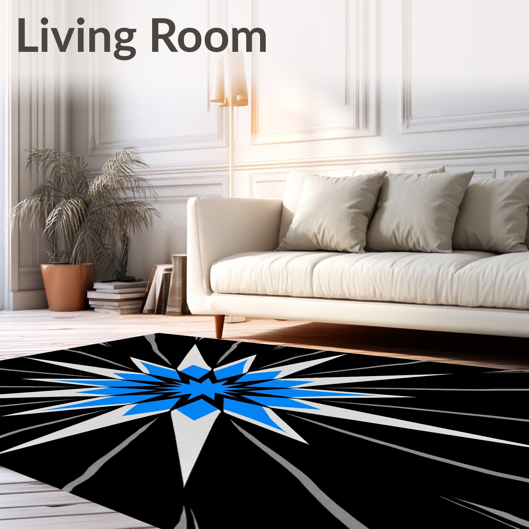 Dynamic Blue White Starburst Design Rug