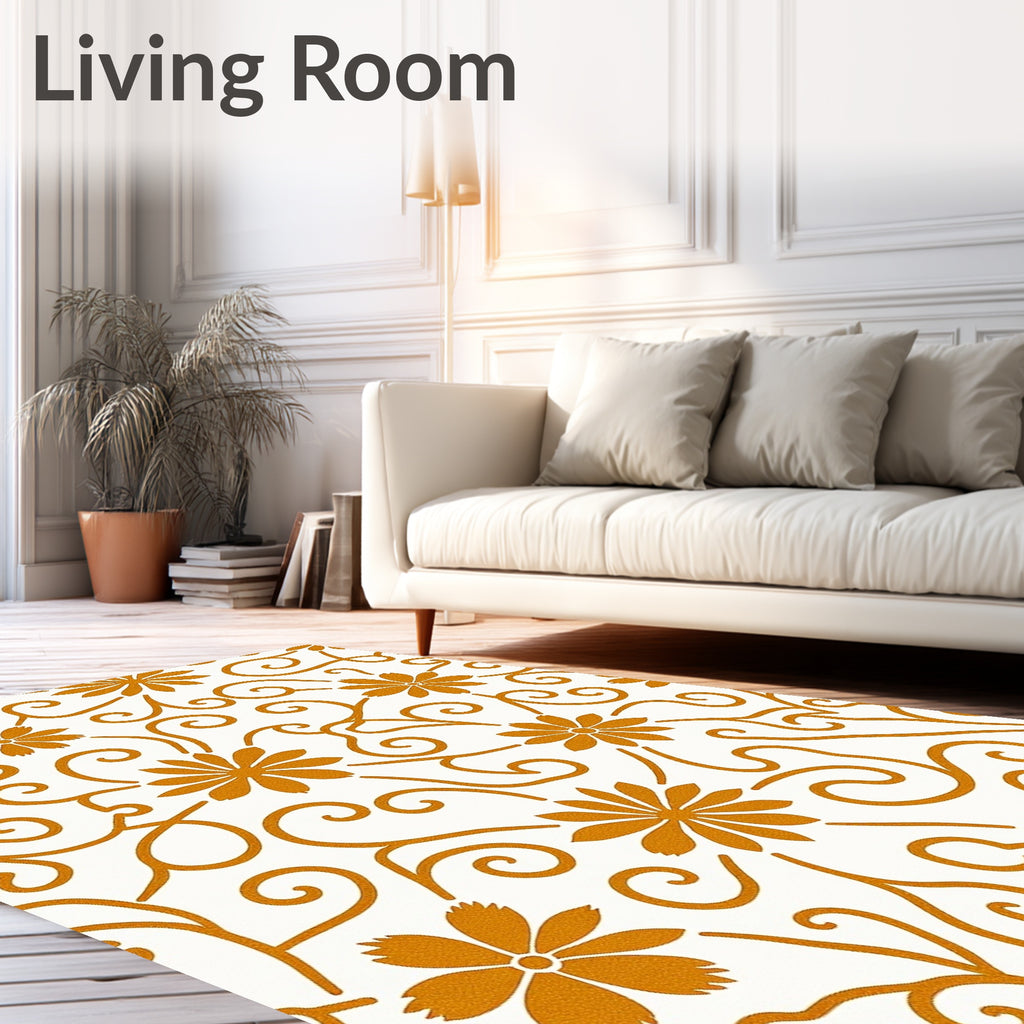 Golden Swirl Floral Design Rug