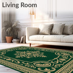 Emerald Green Gold Ornate Floral Rug