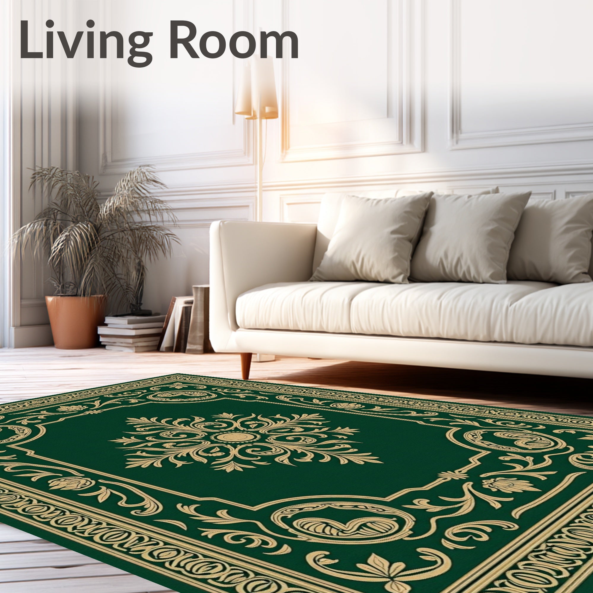 Emerald Green Gold Ornate Floral Rug