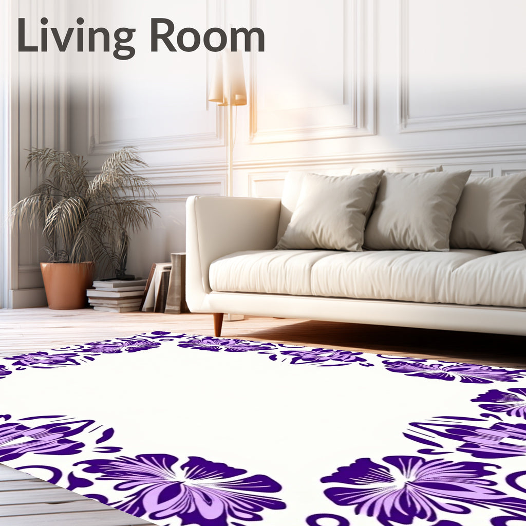 Purple Floral Abstract Border Pattern Rug