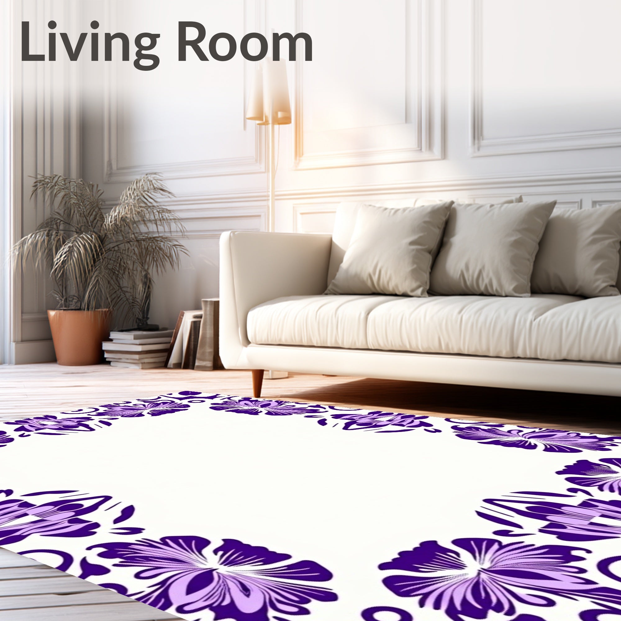 Purple Floral Abstract Border Pattern Rug