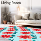 Coral Floral Pattern with Teal Accents Rug