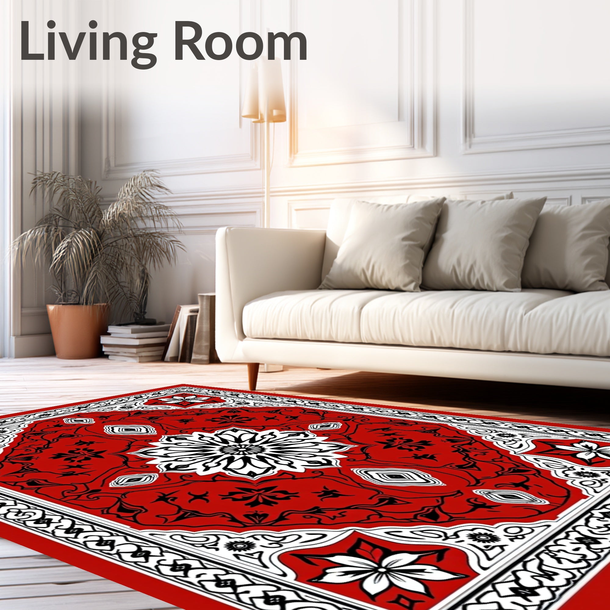 Vibrant Red Intricate Floral Pattern Rug