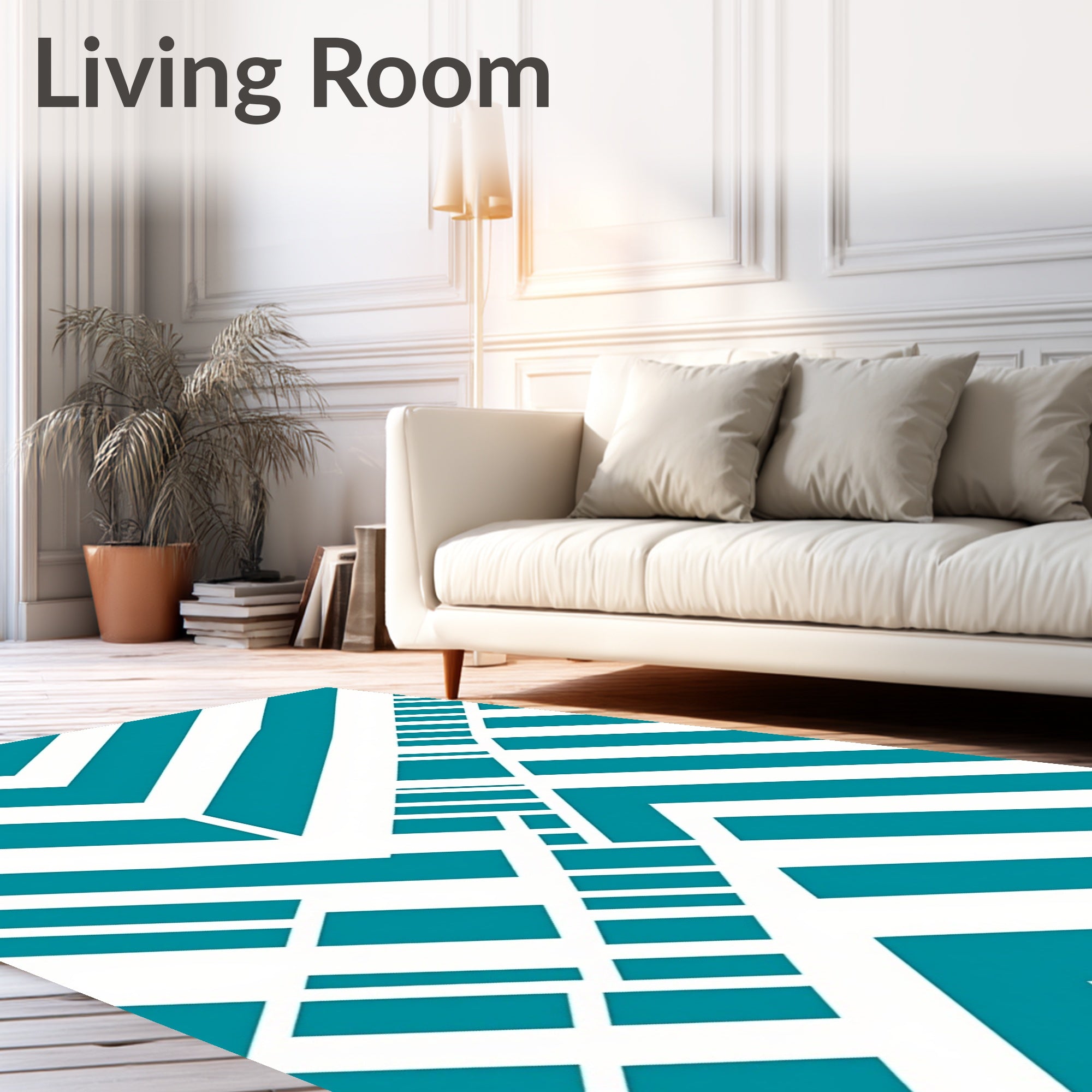 Teal White Geometric Chevron Rug