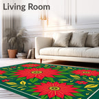 Vibrant Red Poinsettia Floral Foliage Rug