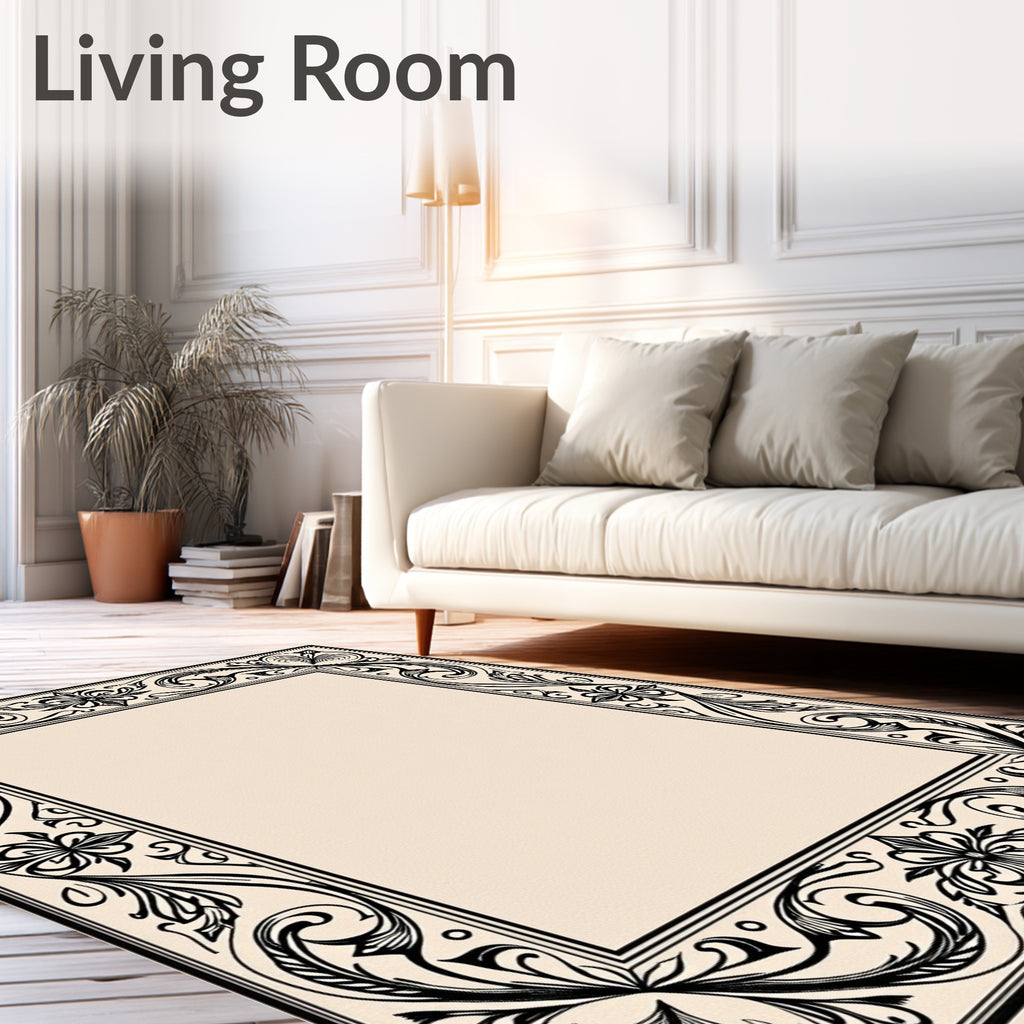 Ornate Floral Border Pattern Rug