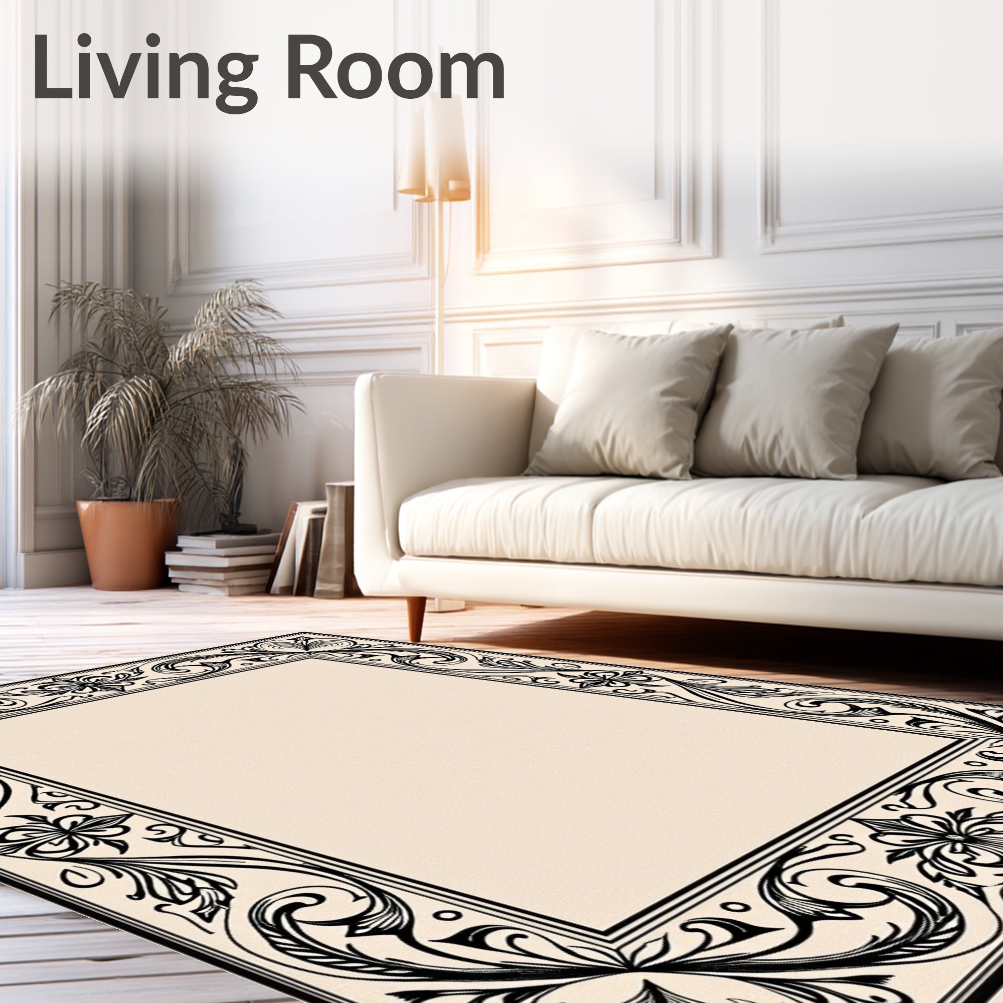 Ornate Floral Border Pattern Rug