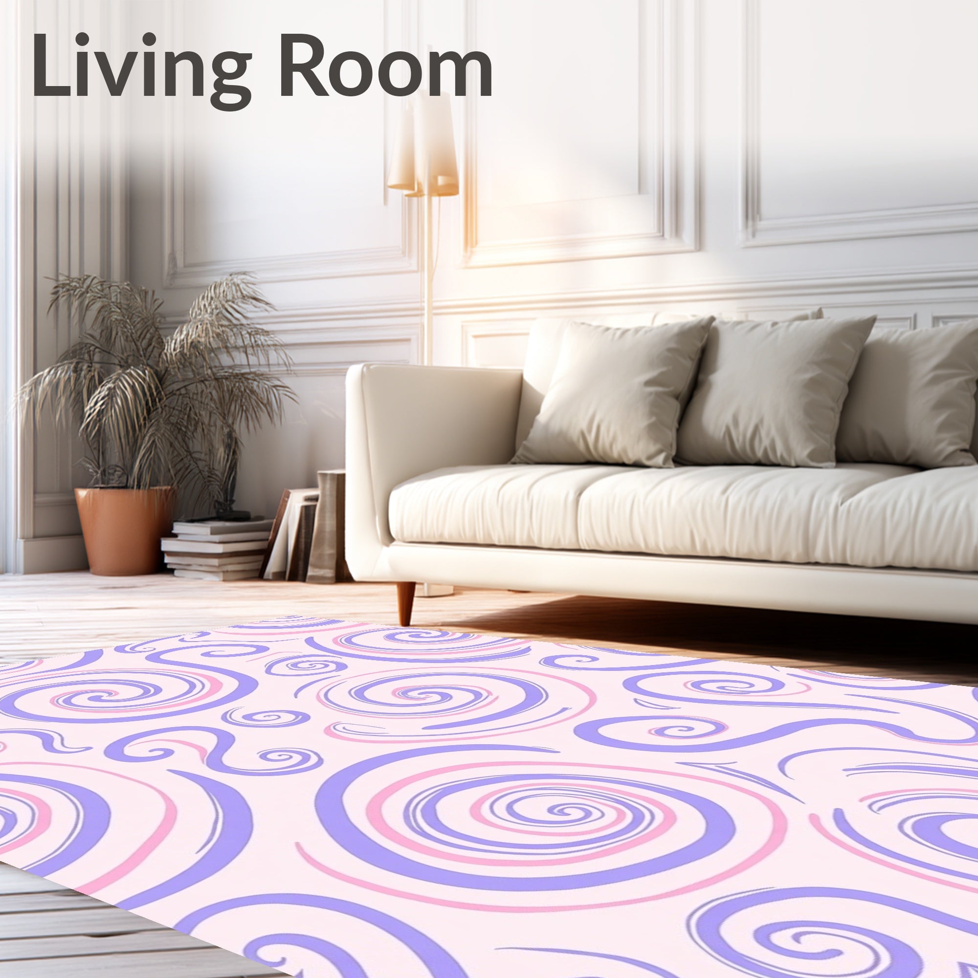 Playful Swirl Patterned Lavender Pink Rug