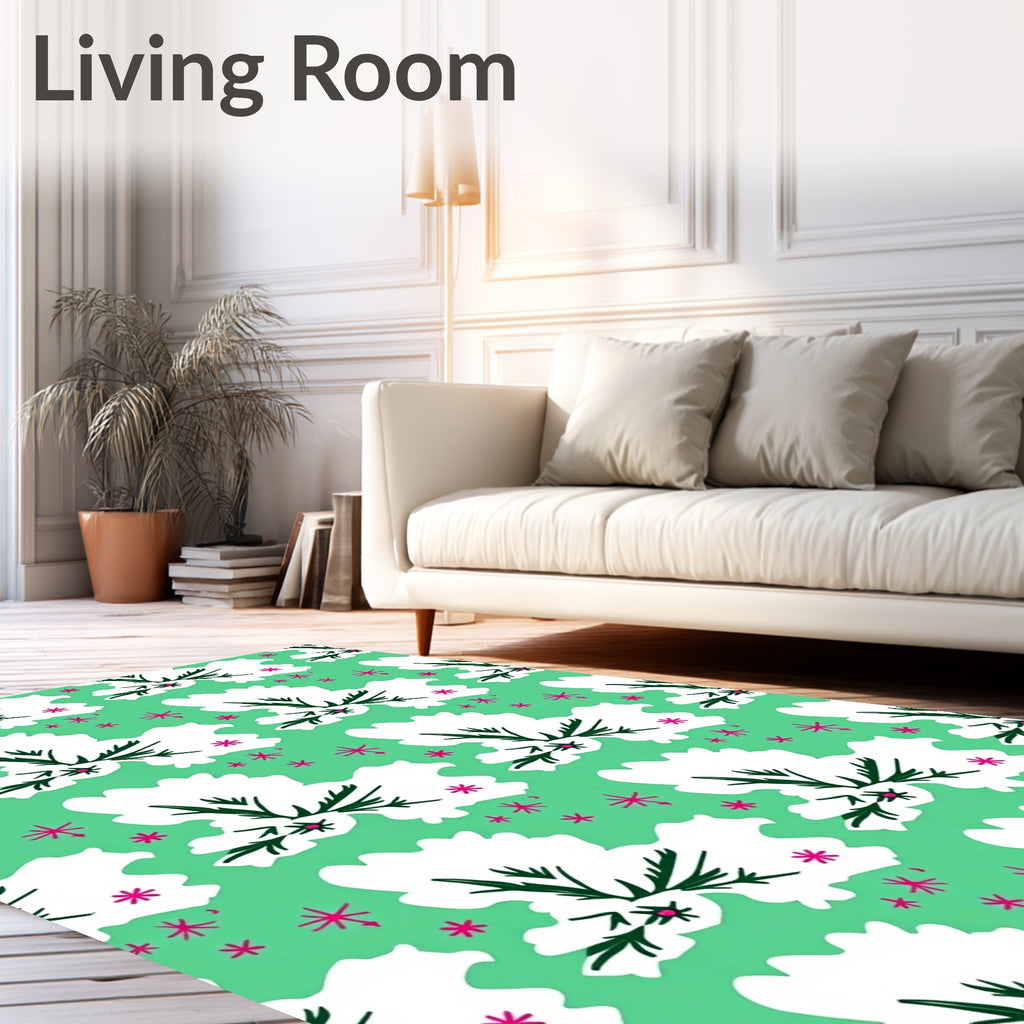 Green White Twig Starburst Rug