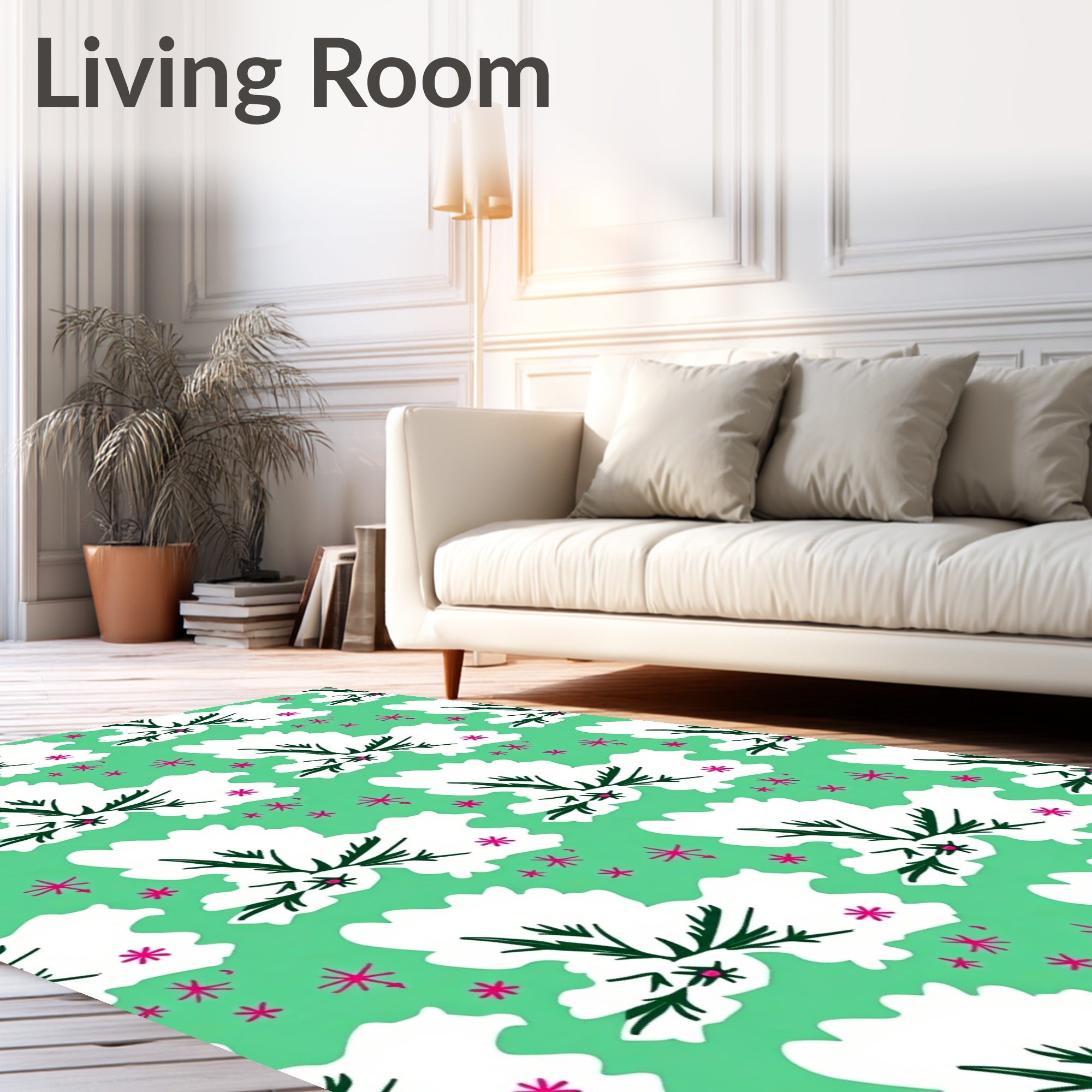 Green White Twig Starburst Rug