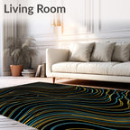 Abstract Yellow Blue Wavy Lines Rug