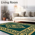 Ornate Gold Teal Scrollwork Design Rug