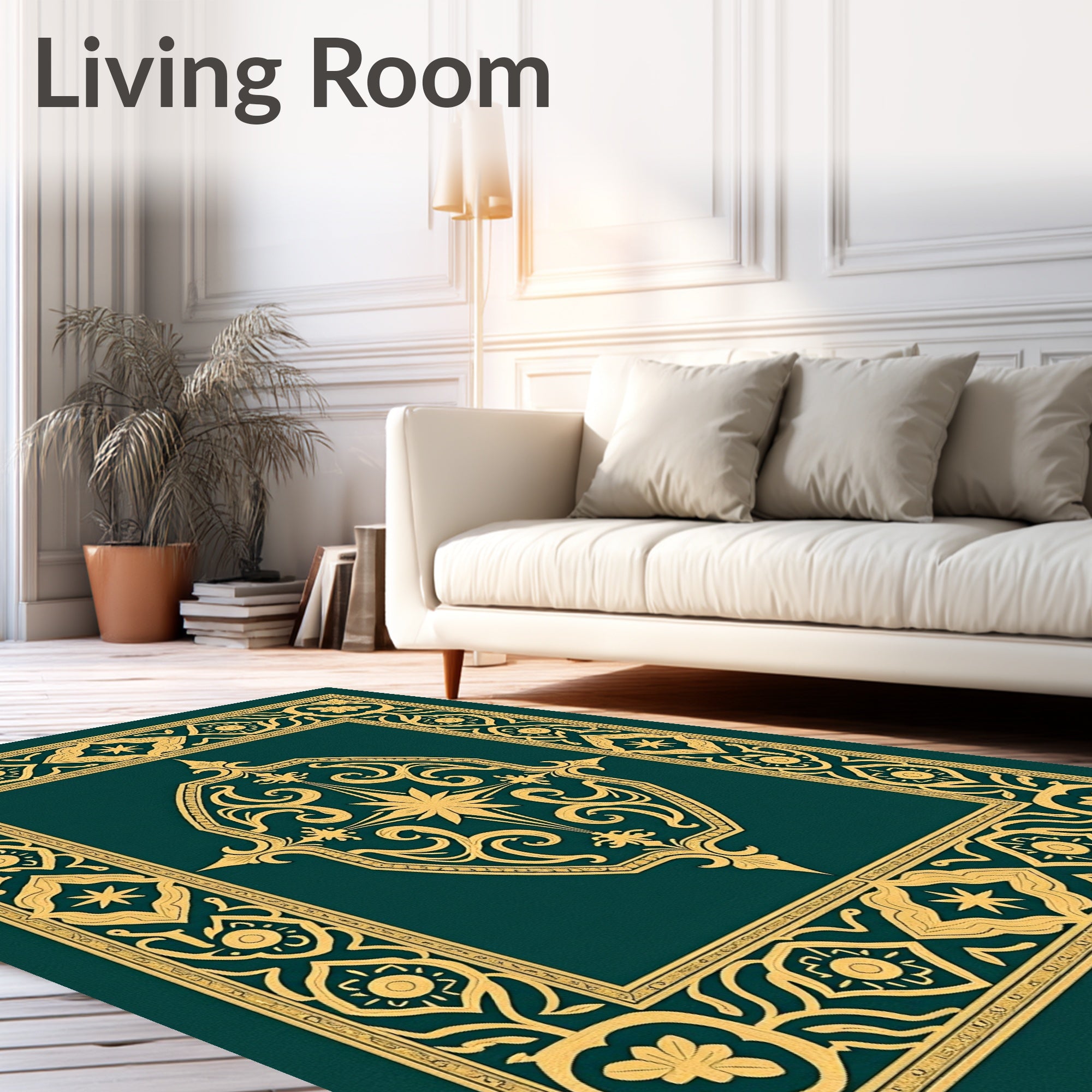 Ornate Gold Teal Scrollwork Design Rug