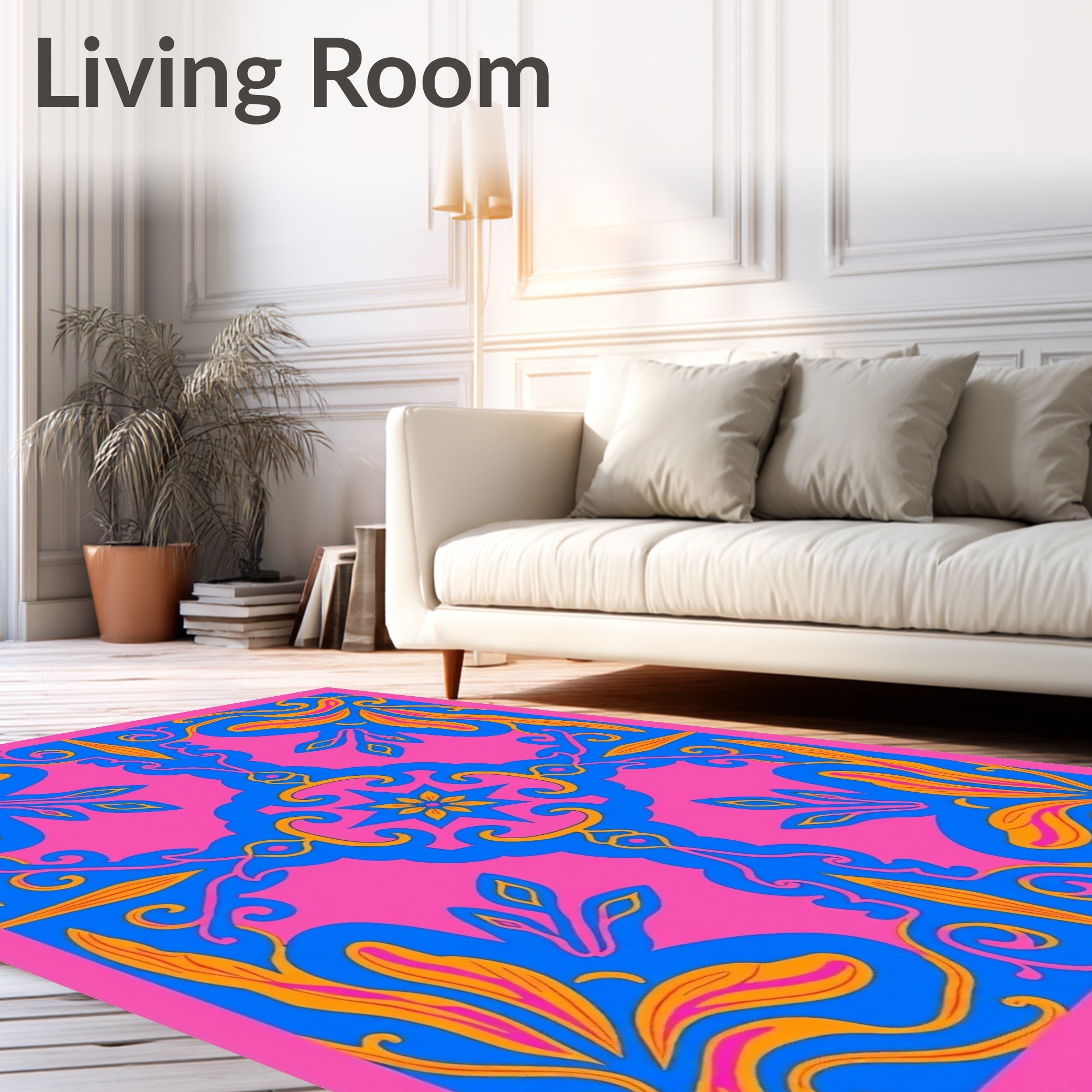 Vibrant Pink Blue Floral Swirl Rug