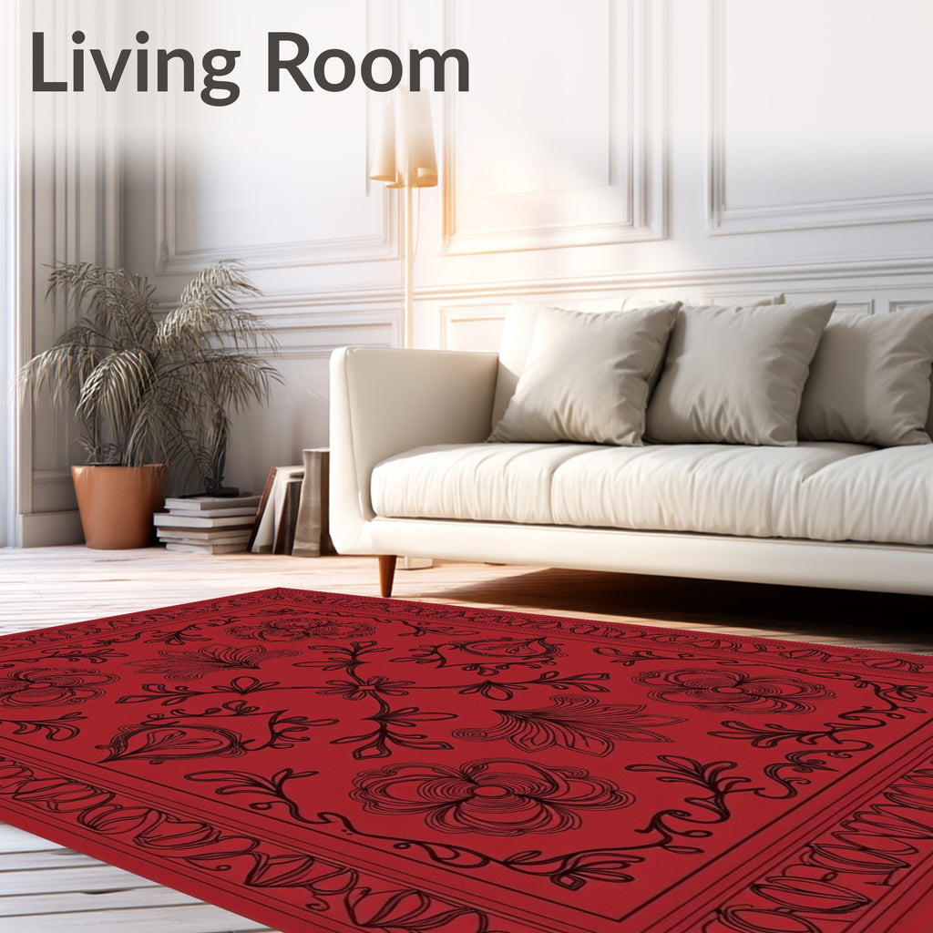 Classic Floral Swirl Red Black Rug