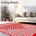 Bold Red White Geometric Diamond Design Rug