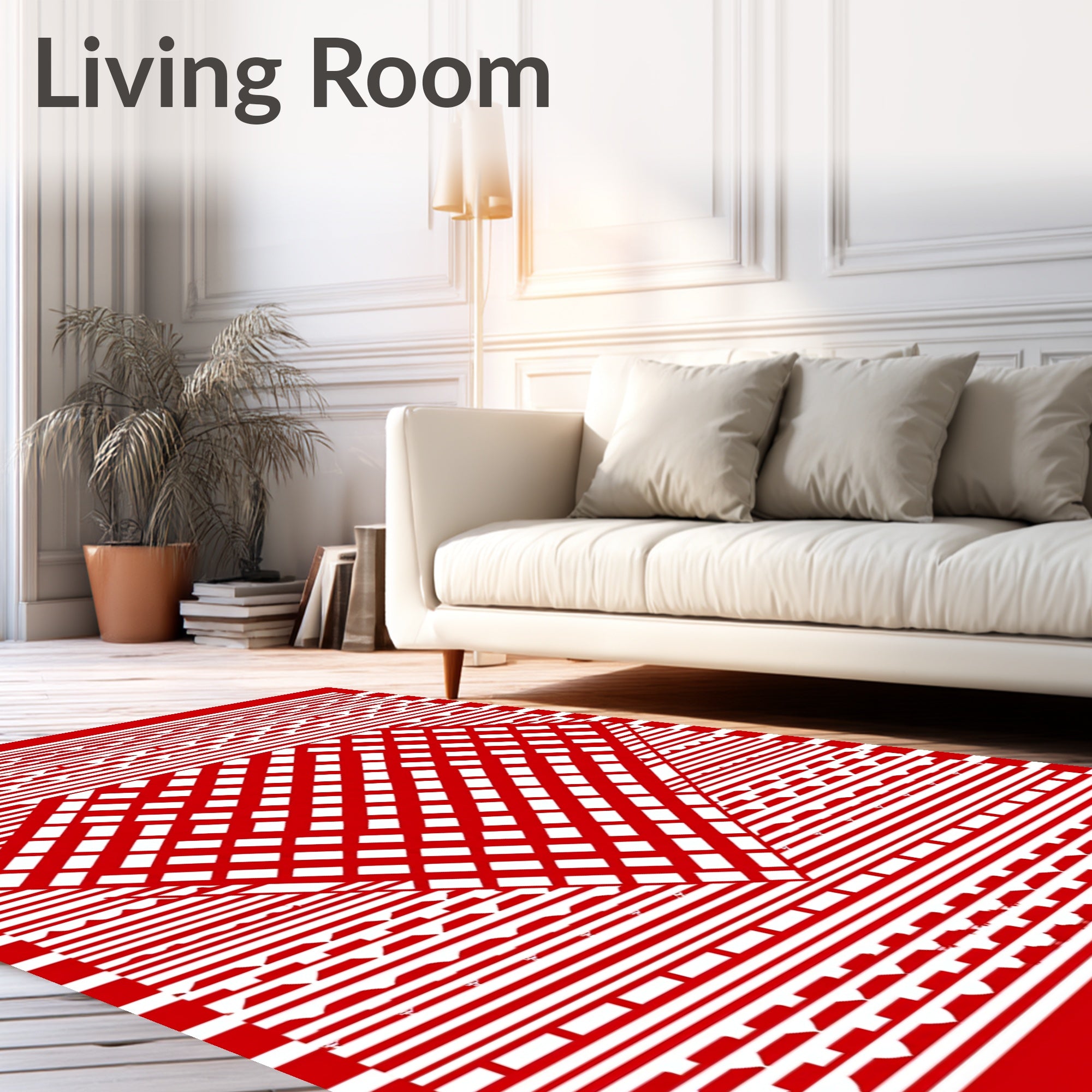 Bold Red White Geometric Diamond Design Rug