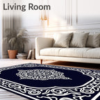 Intricate White Floral Border Design Rug