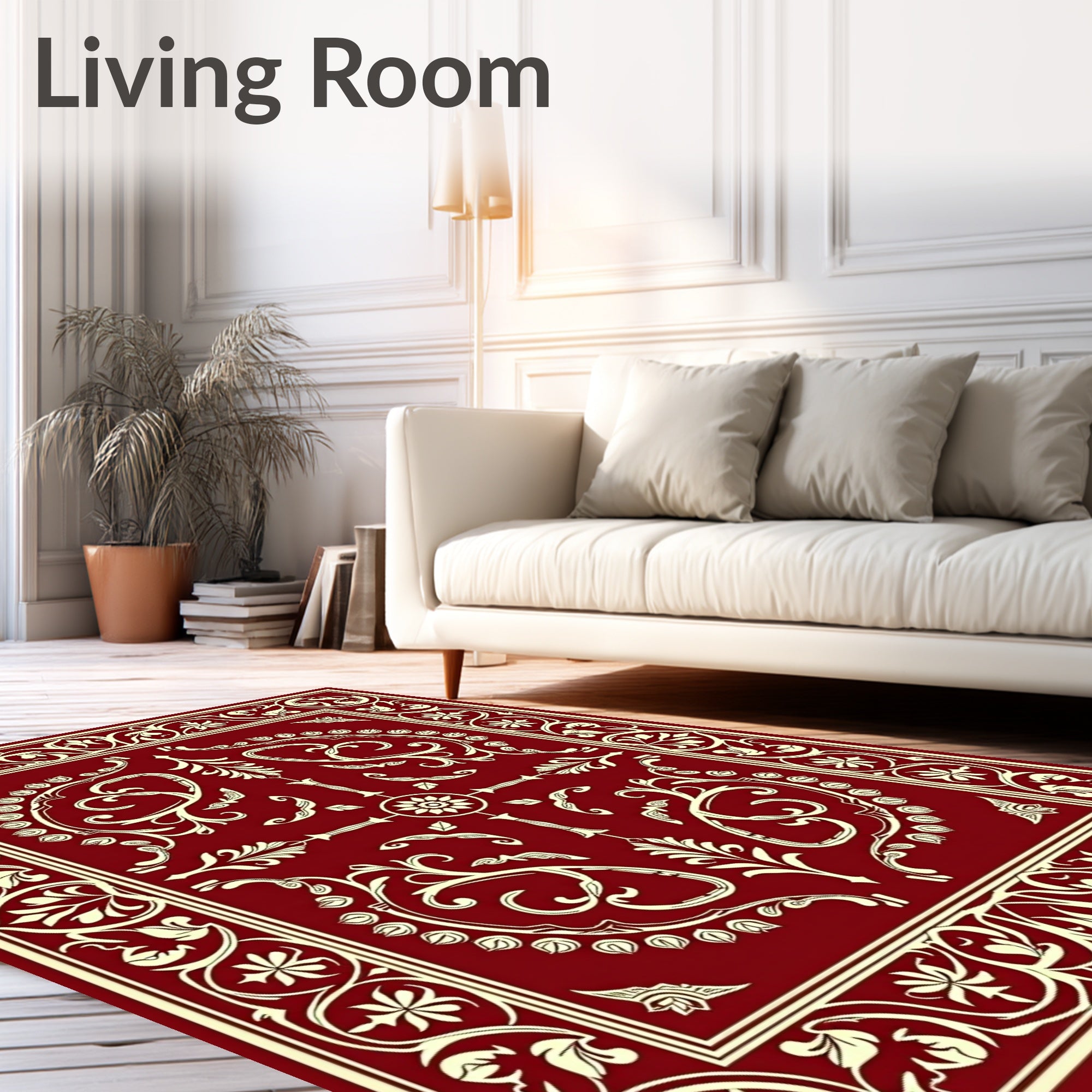 Crimson Ornamental Floral Swirl Rug