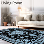Ornate Floral Medallion Black Blue Rug