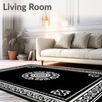 Black White Ornate Mandala Pattern Rug