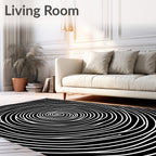 Black White Swirl Abstract Rug