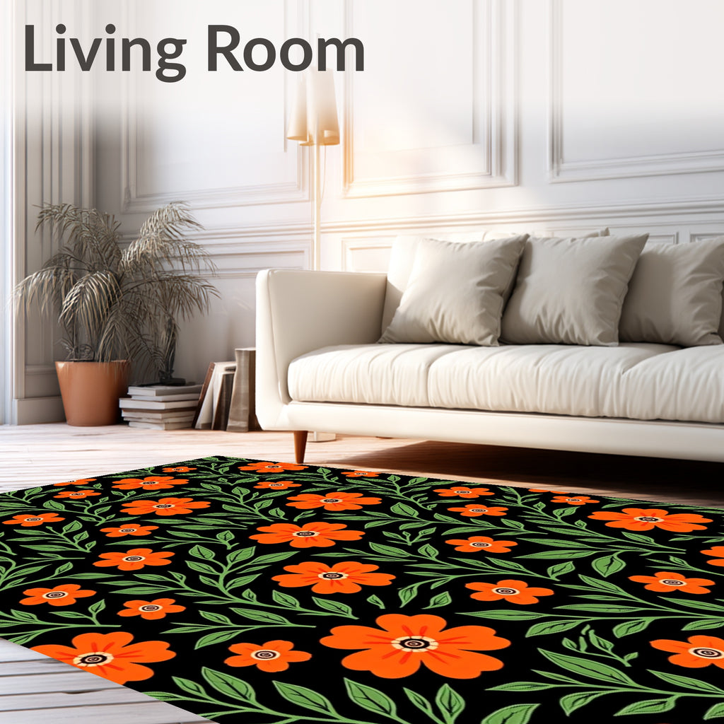 Orange Floral Vine Pattern Rug