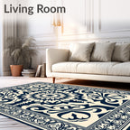 Classic Blue Floral Mandala Pattern Design Rug