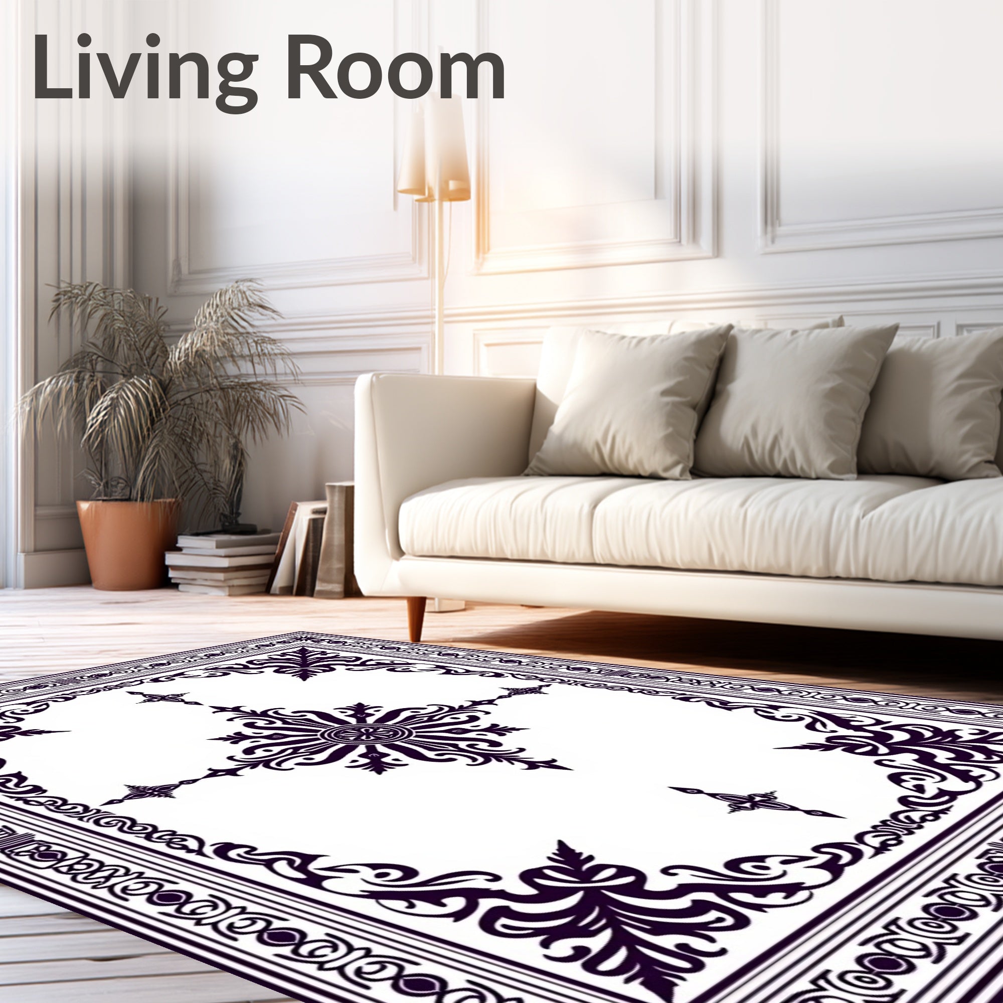 Ornate Floral Scroll Border Design Rug