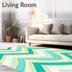 Aqua Green Chevron Waves Design Rug