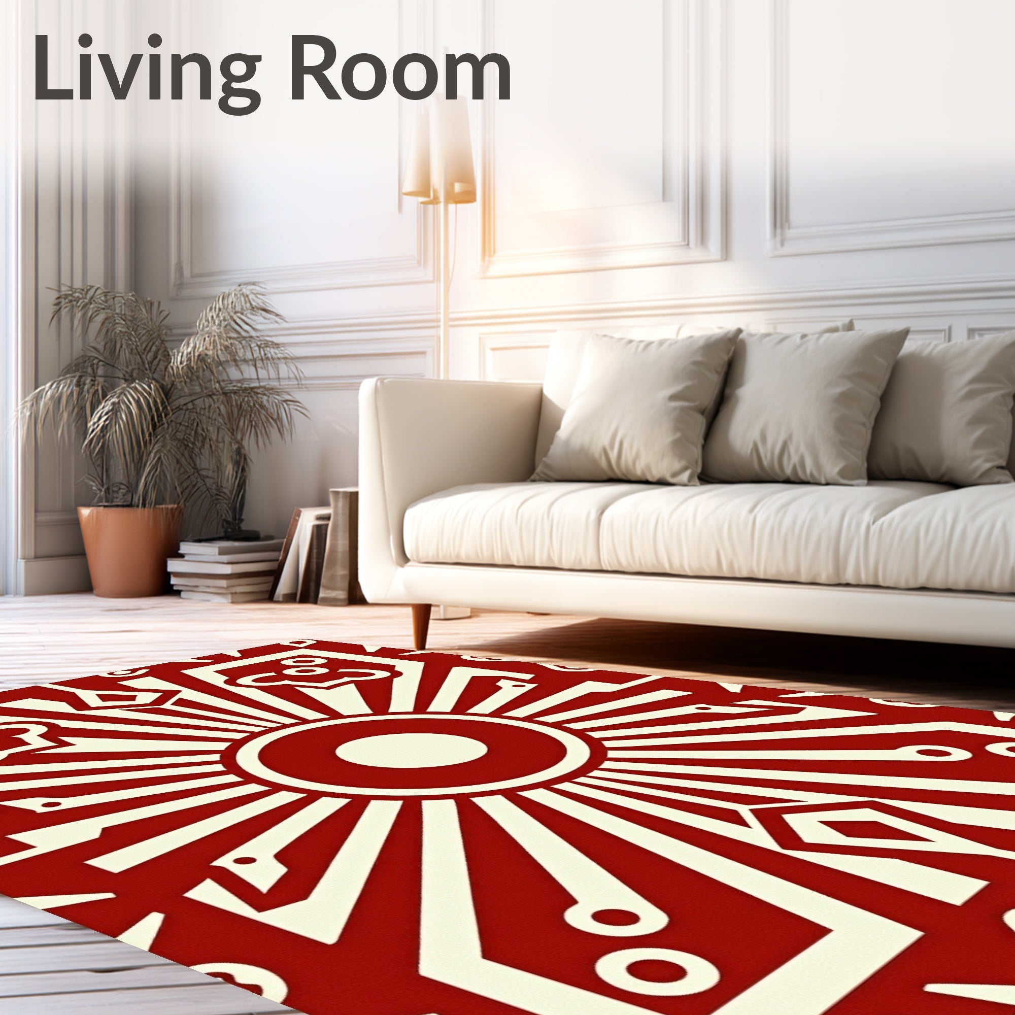 Radiant Red Cream Geometric Sunburst Rug