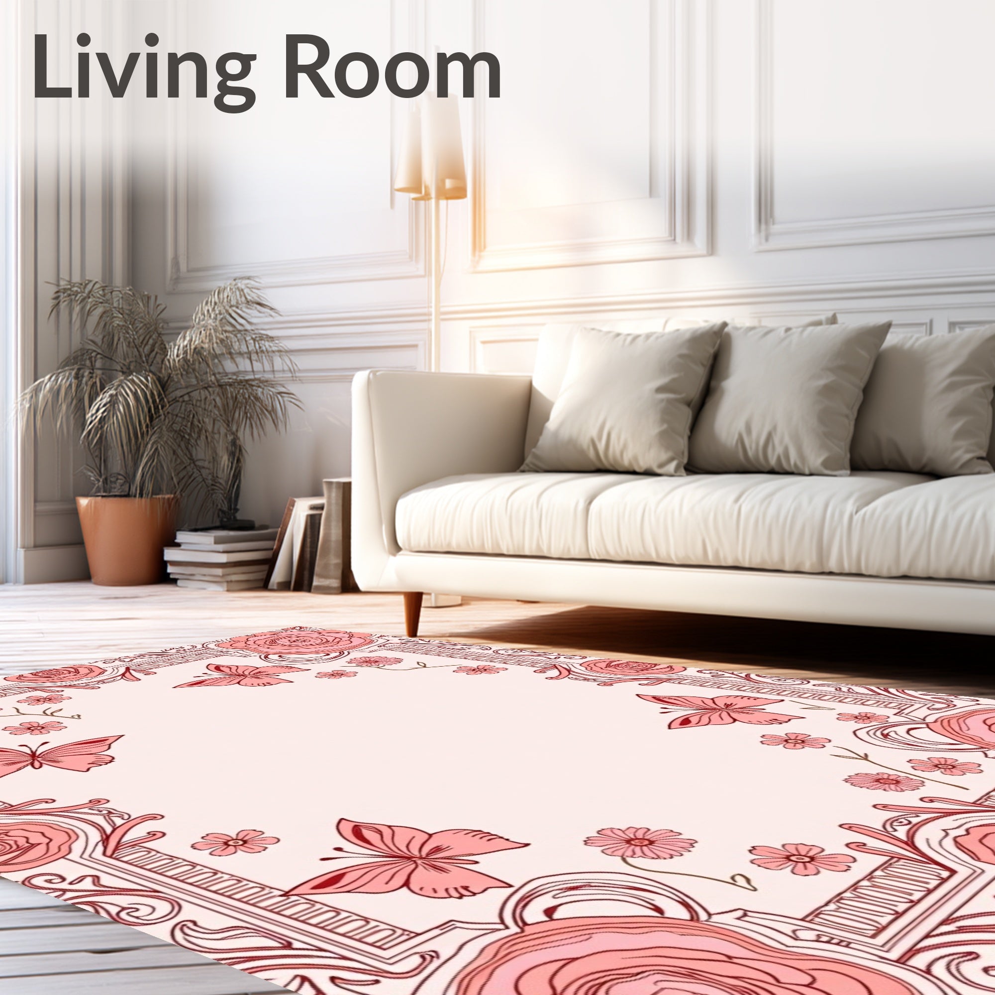 Rose and Butterfly Art Nouveau Frame Rug