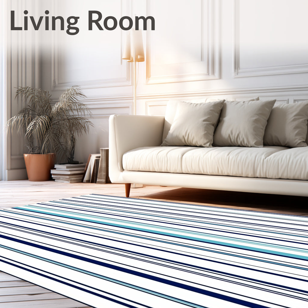 Navy Blue Aqua Vertical Stripe Pattern Rug