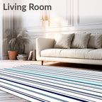 Navy Blue Aqua Vertical Stripe Pattern Rug